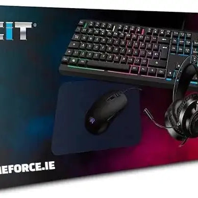 CiT Rainbow RGB Gaming Combo 4-1 KIT showcasing keyboard, mouse, headset, and mouse mat with vibrant RGB lighting.