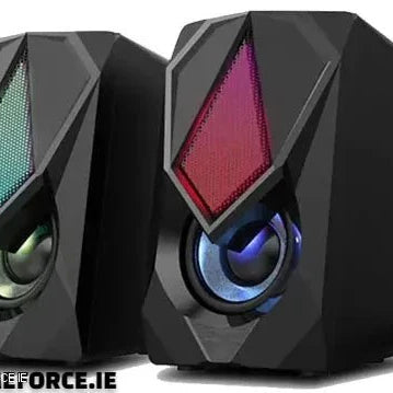 PC-LINK SCREECH-K9 GM11 USB gaming speakers showcasing sleek design on a desktop setup.