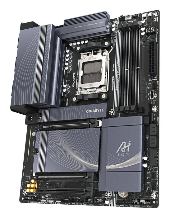 GIGABYTE B850 AI TOP Motherboard - AMD Ryzen 9000 Series CPUs, 16+2+2 Phases Digital VRM, up to 8600MHz DDR5 (OC), 2xPCIe 5.0 + 1xPCIe 4.0 M.2, 10 LAN, WIFI 7, USB 3.2 Gen 2x2