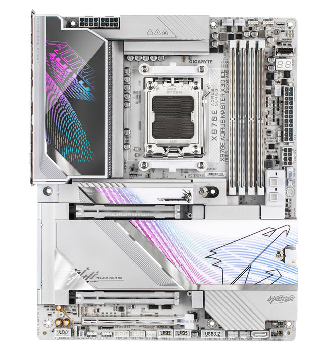 GIGABYTE X870E AORUS MASTER X3D ICE Motherboard - Supports AMD Ryzen 9000 CPUs, 18+2+2 Phases Digital VRM, up to 9000Hz DDR5 (OC), 2xPCIe 5.0 + 3xPCIe 4.0, Wi-Fi 7, 10GbE LAN, USB 4