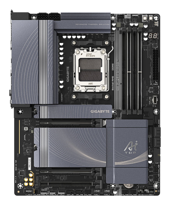GIGABYTE B850 AI TOP Motherboard - AMD Ryzen 9000 Series CPUs, 16+2+2 Phases Digital VRM, up to 8600MHz DDR5 (OC), 2xPCIe 5.0 + 1xPCIe 4.0 M.2, 10 LAN, WIFI 7, USB 3.2 Gen 2x2