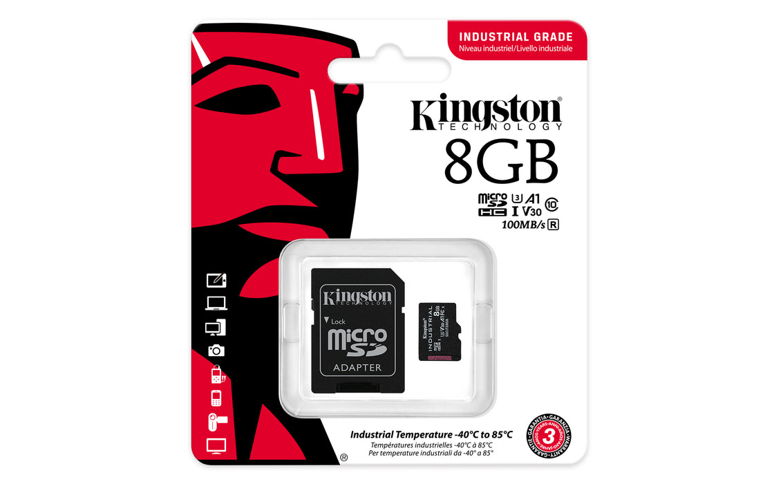 Kingston Technology 8GB microSDHC Industrial C10 A1 pSLC Card + SD Adapter