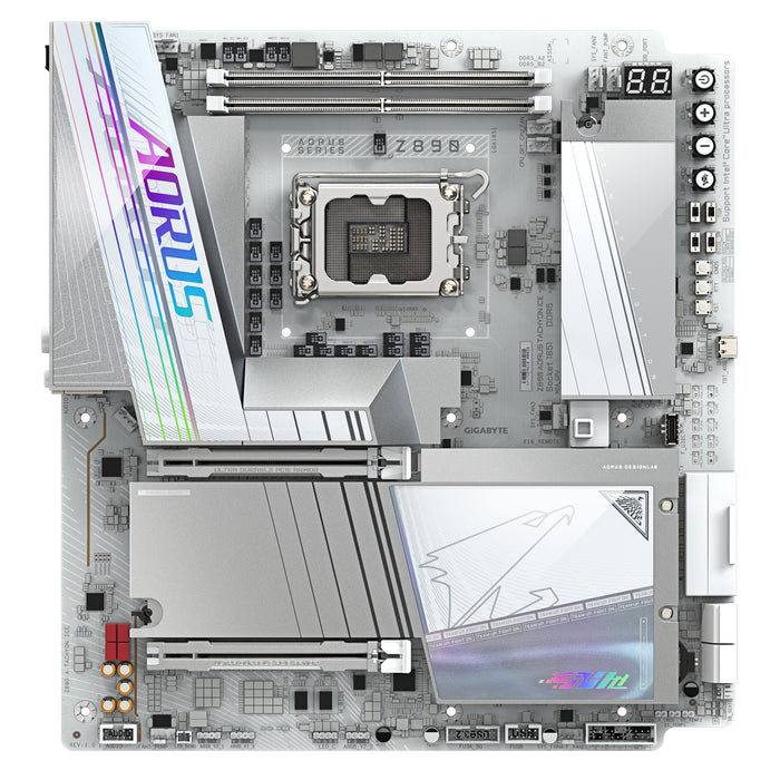 GIGABYTE Z890 AORUS TACHYON ICE Motherboard - Supports Intel Core Ultra (Series 2) CPUs, 18+1+2 phases VRM, up to 9500MHz DDR5 (O.C), 1xPCIe 5.0 + 3xPCIe 4.0, Wi-Fi 7, 5GbE LAN, USB 3.2 Gen 2x2