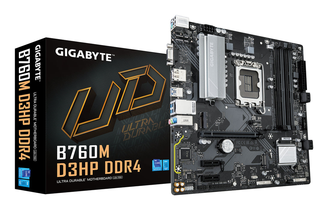 GIGABYTE B760M D3HP DDR4 Motherboard - Supports Intel Core 14th Gen CPUs, 4+1+1 Phases Digital VRM, up to 5333MHz DDR4 (OC), 2xPCIe 4.0 M.2, GbE LAN, USB 3.2 Gen1