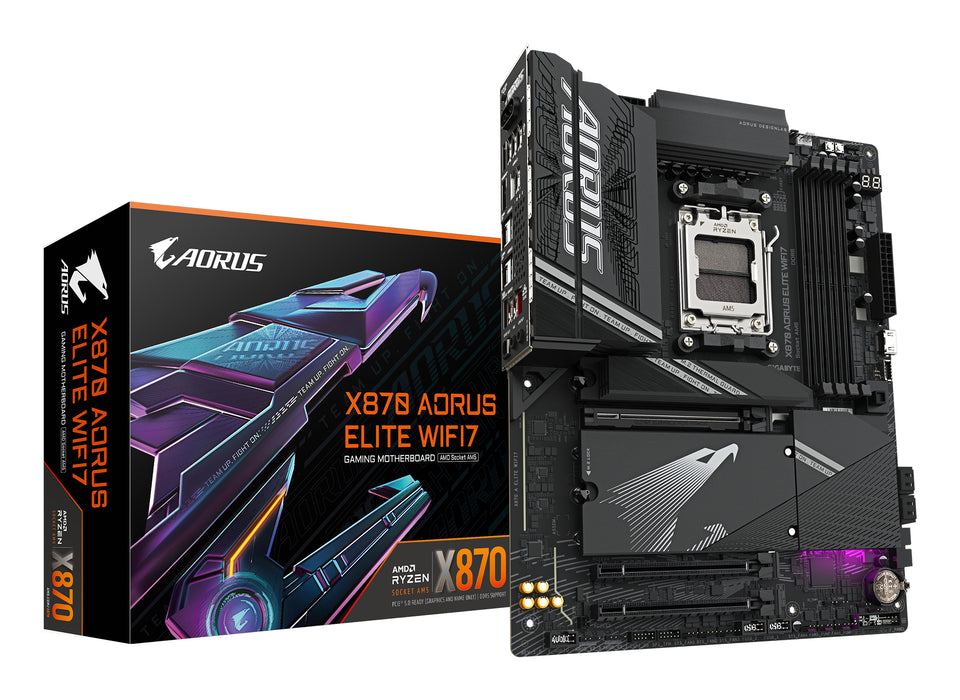 GIGABYTE X870 AORUS ELITE WIFI7 Motherboard - Supports AMD Ryzen 9000 CPUs, 16+2+2 phases VRM, up to 8000MHz DDR5 (OC), 3xPCIe 5.0 + 1xPCIe 4.0, Wi-Fi 7, 2.5GbE LAN, USB 4