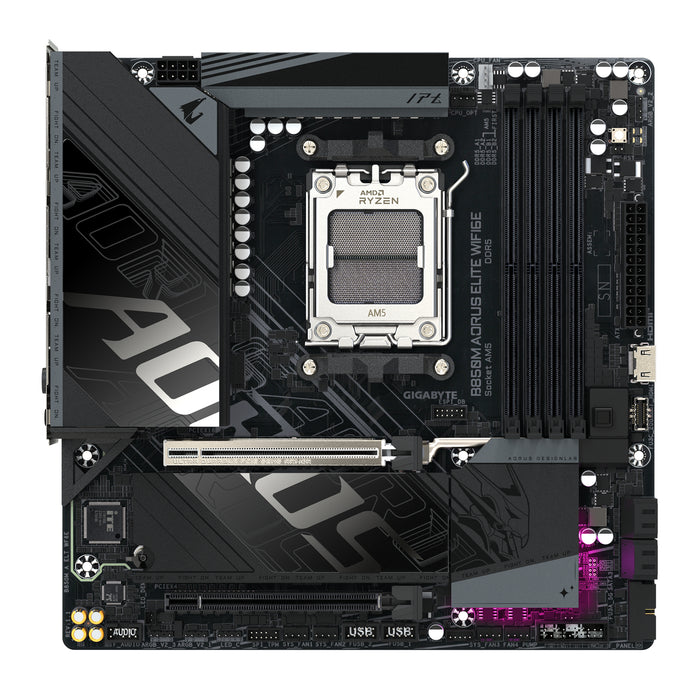 GIGABYTE B850M AORUS ELITE WIFI6E Motherboard - AMD Ryzen 9000 Series CPUs, 12+2+2 Phases Digital VRM, up to 8200MHz DDR5 (OC), 1xPCIe 5.0 + 1xPCIe 4.0 M.2, WIFI 6E, 2.5GbE LAN, USB 3.2 Gen 2