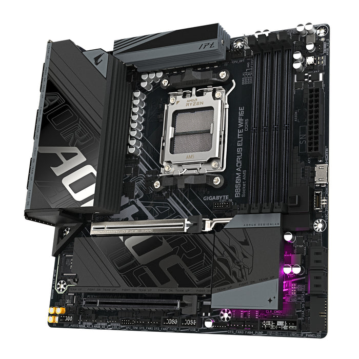 GIGABYTE B850M AORUS ELITE WIFI6E Motherboard - AMD Ryzen 9000 Series CPUs, 12+2+2 Phases Digital VRM, up to 8200MHz DDR5 (OC), 1xPCIe 5.0 + 1xPCIe 4.0 M.2, WIFI 6E, 2.5GbE LAN, USB 3.2 Gen 2