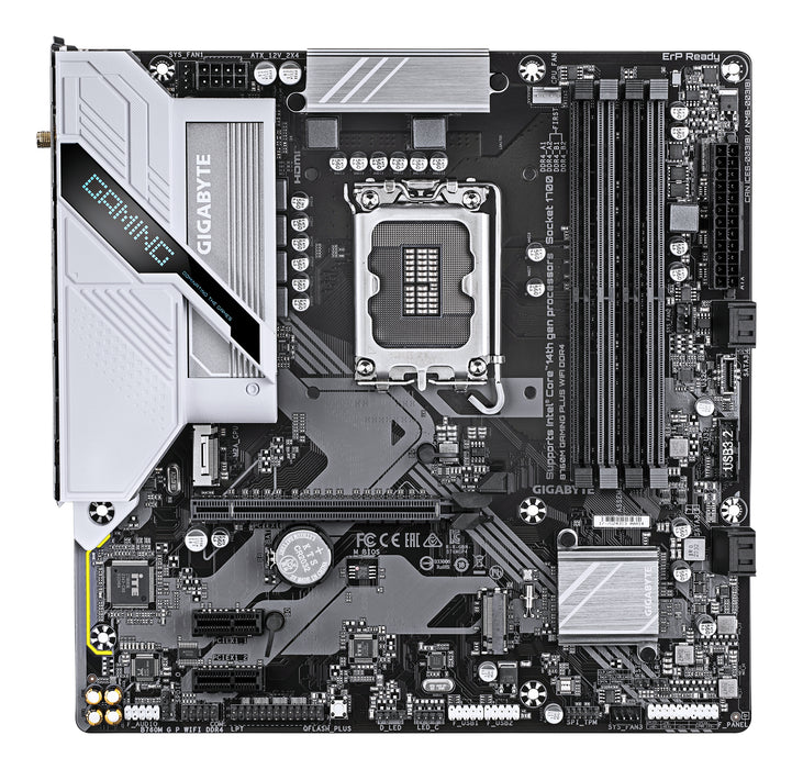 GIGABYTE B760M GAMING PLUS WIFI DDR4 Motherboard - Supports 14th Gen. Intel Core CPUs, 4+1+1 phases VRM, up to 5333MHz DDR4 (OC), 2xPCIe 4.0 M.2, Wi-Fi 6, 1 GbE LAN, USB 3.2 Gen 1