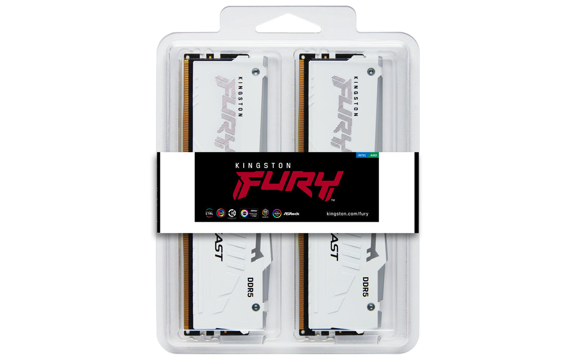 Kingston Technology FURY Beast 64GB 5200MT/s DDR5 CL40 DIMM (Kit of 2) White RGB XMP