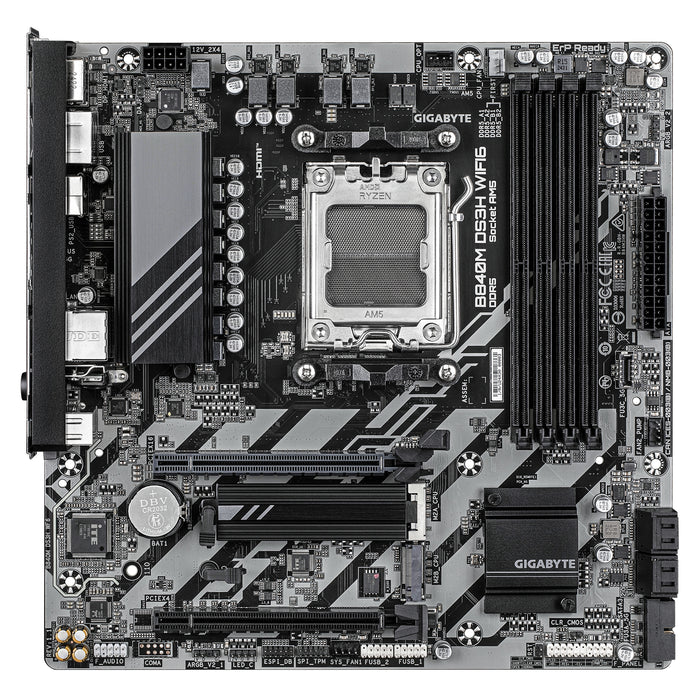 GIGABYTE B840M DS3H WIFI6 Motherboard - AMD Ryzen 9000 CPUs, 8+2+2 Phases VRM, up to 8200MHz DDR5, 2xPCIe 4.0 M.2, Wi-Fi 6, 2.5GbE LAN, USB 3.2 Gen 1