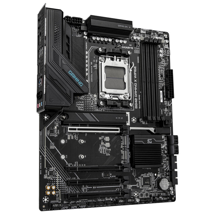 GIGABYTE B840 GAMING X WIFI6E Motherboard - AMD Ryzen 9000 CPUs, 12+2+2 Phases VRM, up to 7600MHz DDR5(O.C), 2xPCIe 4.0 + 1xPCIe 3.0 M.2, Wi-Fi 6E, 2.5GbE LAN, USB 3.2 Gen 2