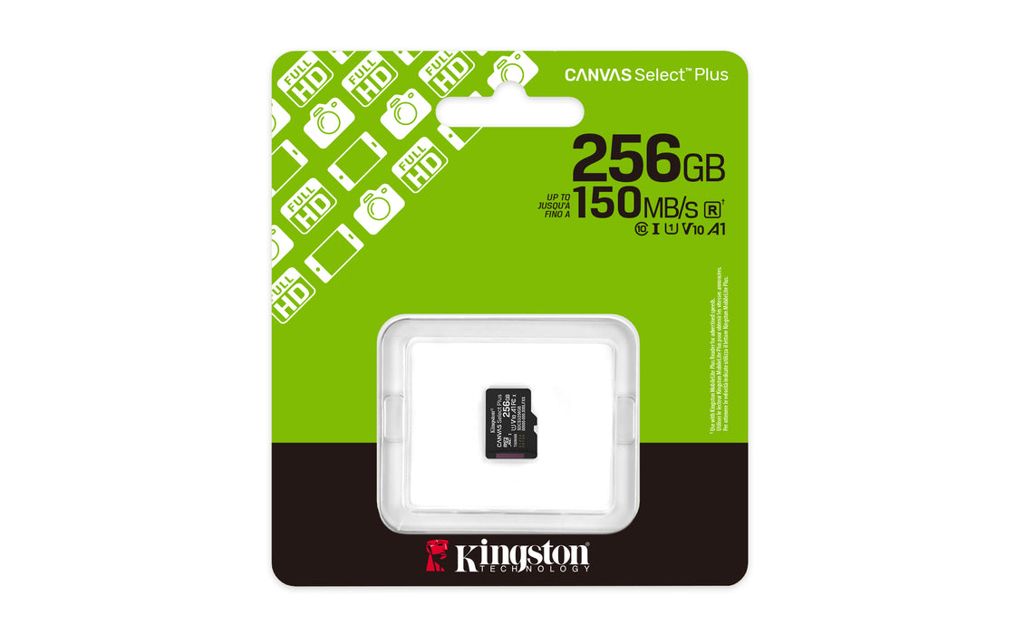 Kingston Technology 256GB micSDXC Canvas Select Plus Gen3 150R A1 Single Pack w/o ADP